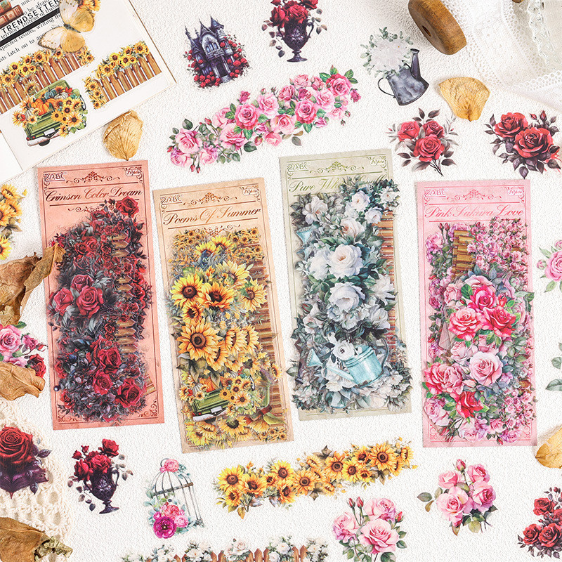 

Journamm 30pcs/pack PET Flowers Stickers Set Collage Scrapbooking Materials Decor Junk Journal Stationery Aesthetic DIY Stickers