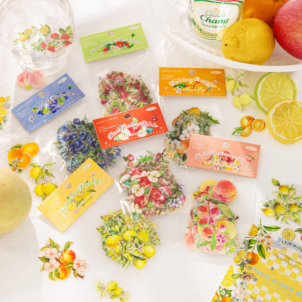 

40Pcs Fruit Theme Creative Stationery Decorative Journal Stickers Pack Strawberry Lemon Collage Diary Scrapbooking Label Sticker