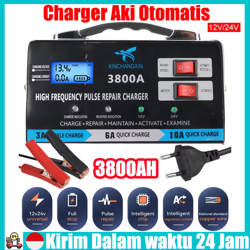 【Stok Tersedia】Charger Aki Otomatis Smart Intelligent Auto Repair Mobil Motor Kapal Truck Portable 4