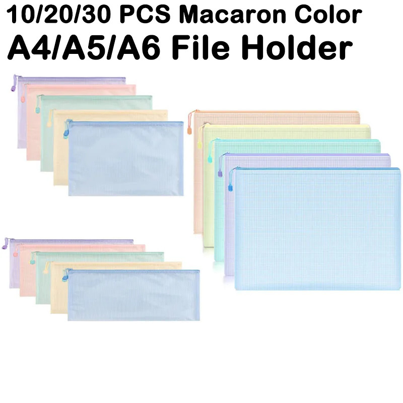 

10/20/30 PCS A4 A5 A6 Mesh Zipper Pouch Document Bag Waterproof Zip File Folder Storage Bags Stationery Office School Supplies