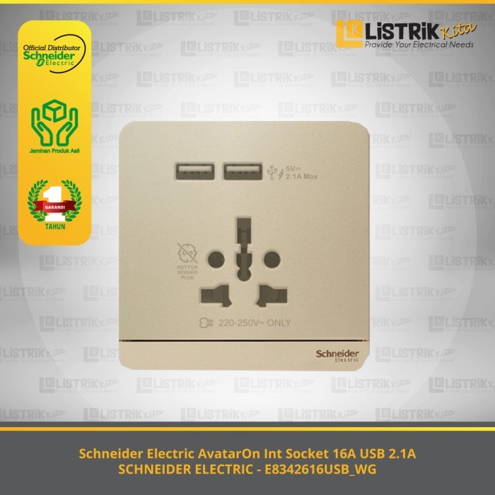 USB CHARGER + 2 SOCKET-OUTLET AVATARON SCHNEIDER ELECTRIC 2P 16A WINE GOLD - E8342616USB_WG