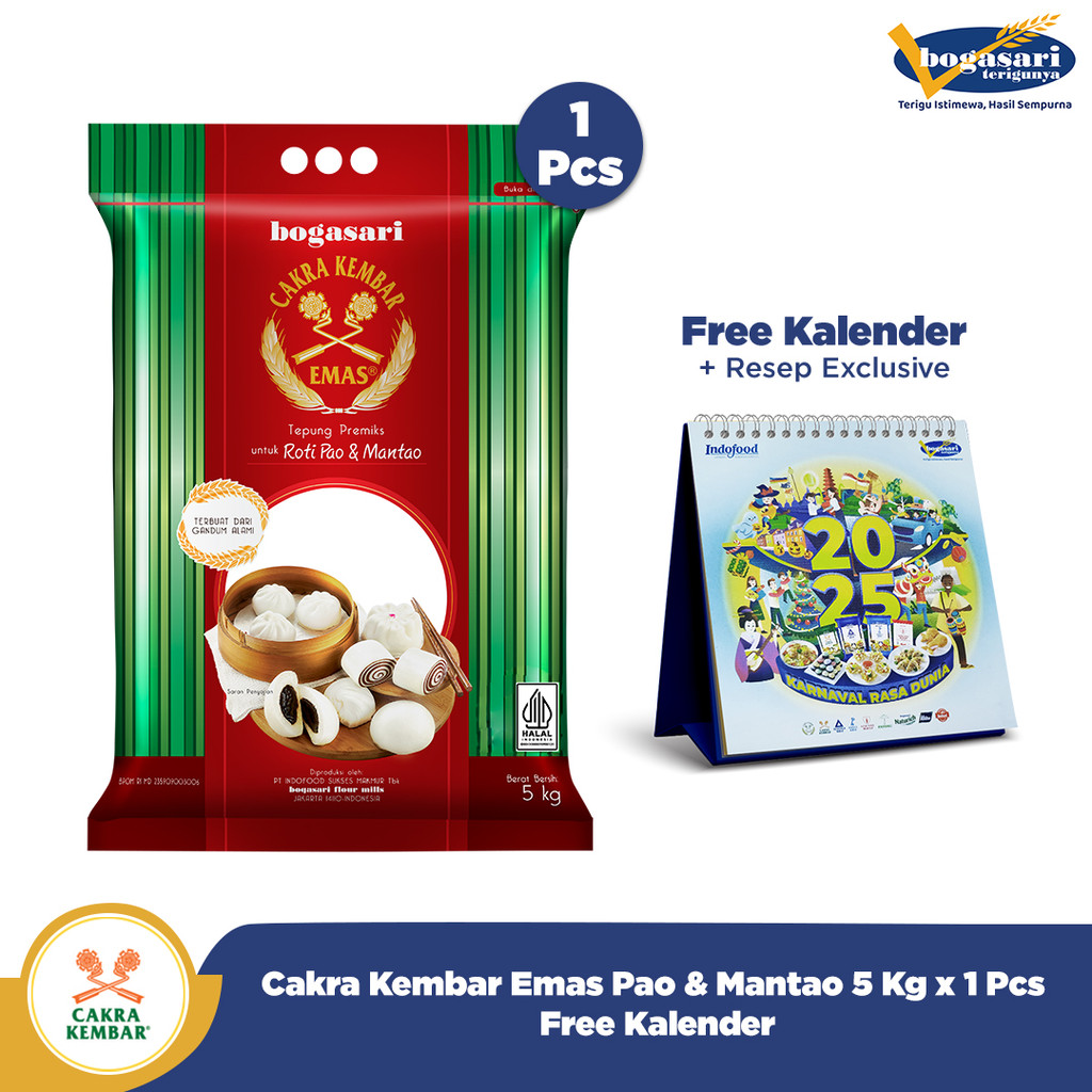 

Cakra Kembar Emas Pao & Mantao 5 Kg x 1 Pcs + Kalender Meja 2025