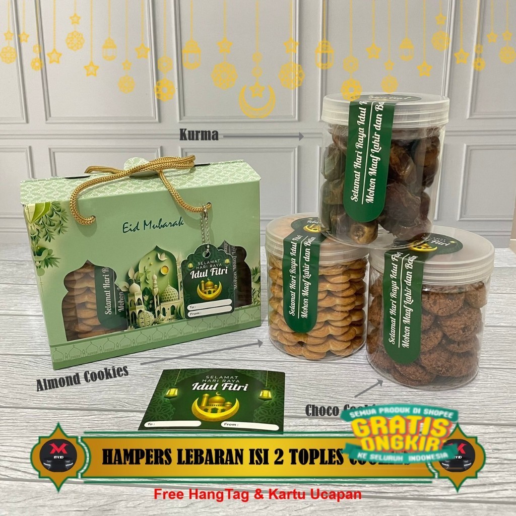 

READY STOK HAMPERS LEBARAN PARCEL THR HARI RAYA IDUL FITRI PRREMIUM | KADO HAMPERS ISI 2 JAR BESAR SPESIAL COOKIES CHOCOLATE ALMOND COOKIES DAN KURMA GIFT FREE KARTU UCAPAN GIFT THR EID MUBARAK MV.id Official/ langsung proses