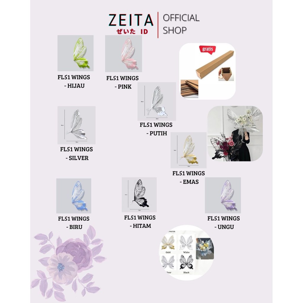 

Zeita - (1 SET) - FL51 WINGS OPP Wings Butterfly Kertas Bunga Paper Buket Kado Florist Cellophane