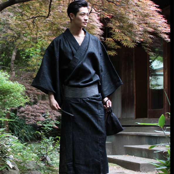 Traditional Japan Kimono Yukata Mens 95% Cotton Dressing Gown Male Lounge Robes with Belt Plus Size 