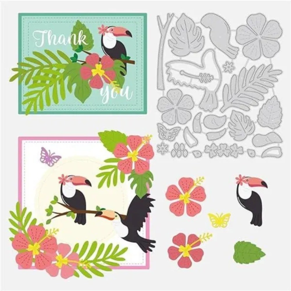 

Toucan Bird Cutting Dies Flower Branches Leaf DIY Die Cuts Embossing Stencil for Card Making Scrapbooking Paper Craft