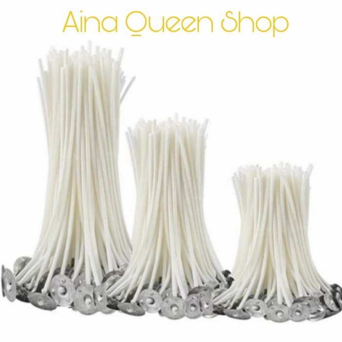 CANDLE WICK / SUMBU LILIN KATUN TEBAL PRE WAX + DUDUKAN IMPORT - 10cm