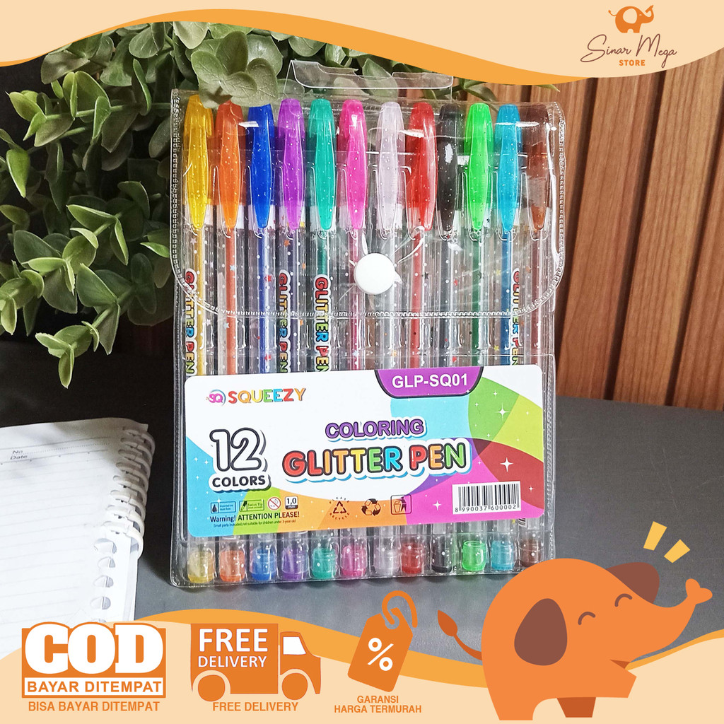 

SQUEEZY Gel Pen Glitter Color 12W GLP-SQ01 - Pulpen Jel Warna 1.0mm Murah