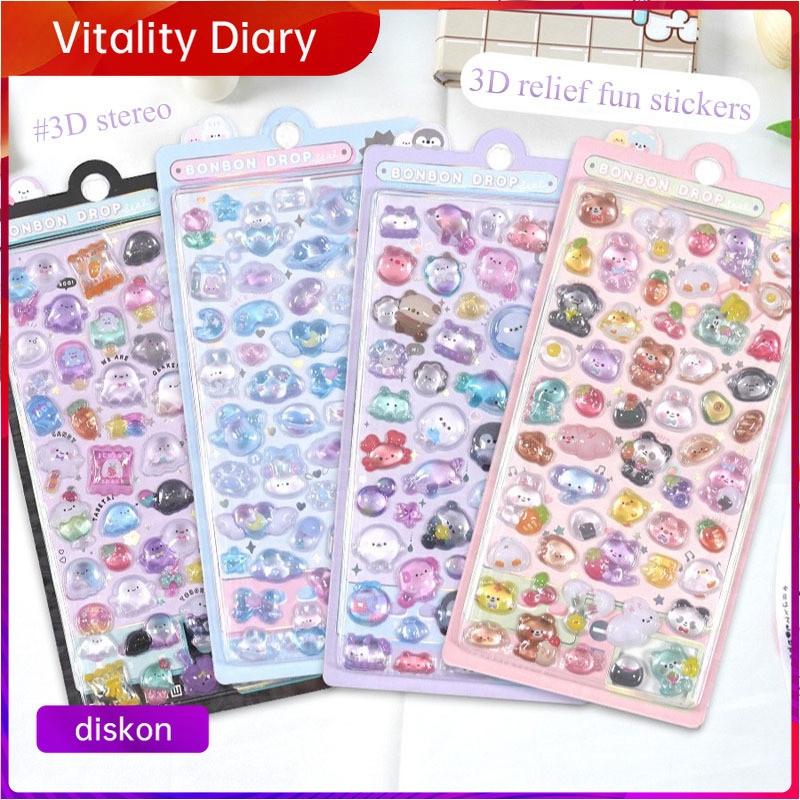 

【COD❤️】Anak-anak Stiker Lucu Kartun Stiker Bantuan 3D Stiker Kristal Transparan Tahan Air -VDY