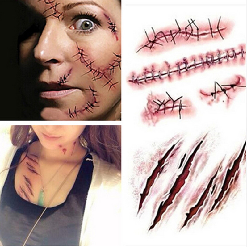 

Halloween Bloody Wound Tattoo Stickers Trick Scary Waterproof Temporary Tattoo Fake Tattoo Props Halloween Party Decoration