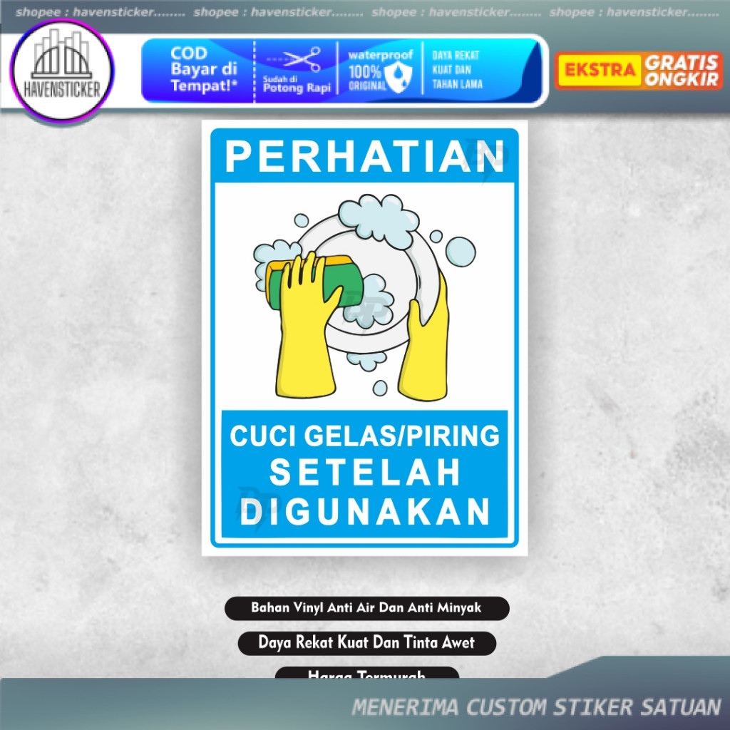 

Stiker Cuci Piring - Cuci Piring Gelas Setelah Dipakai - Stiker Cuci Gelas - Stiker Cuci Sendok Garpu