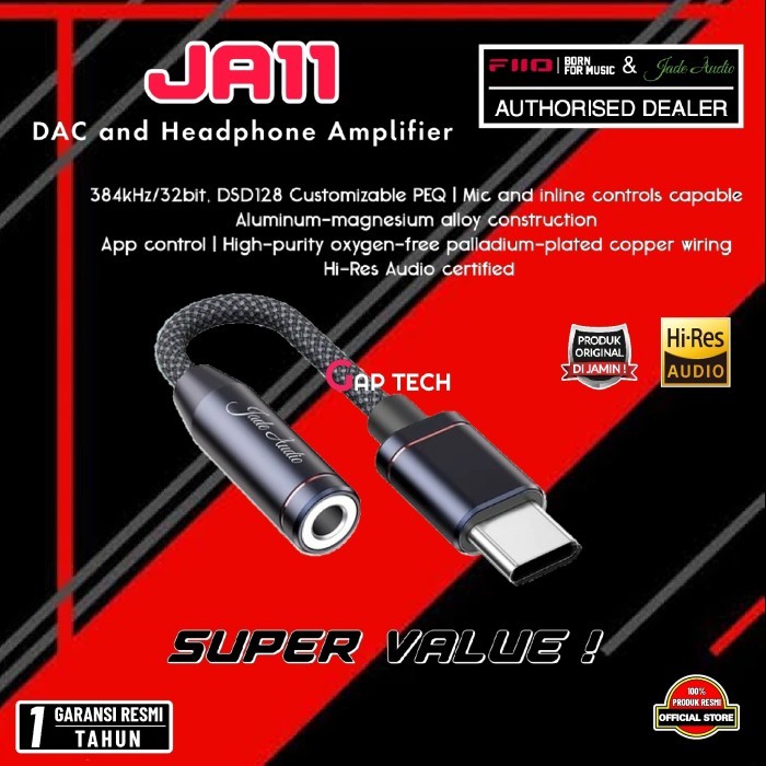 Fiio Jade Audio JA11 / JA-11 / JA 11 Dongle DAC and Headphone Amplifier USB Type C to 3.5mm / DAC Am
