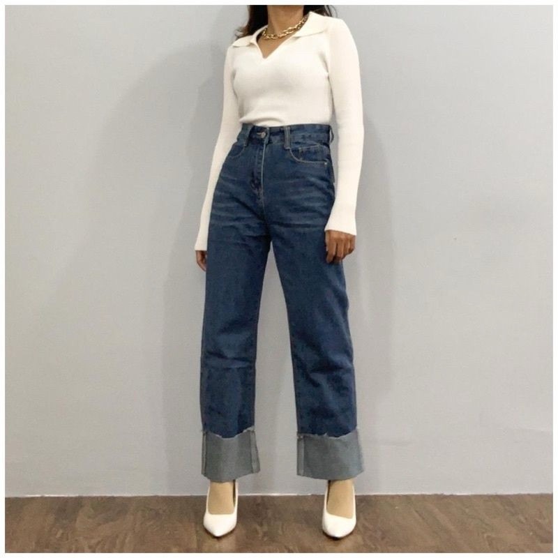 AR37R Rans - E21 Jeans Highwaist Loose Celana Jeans Kulot Lipat Style