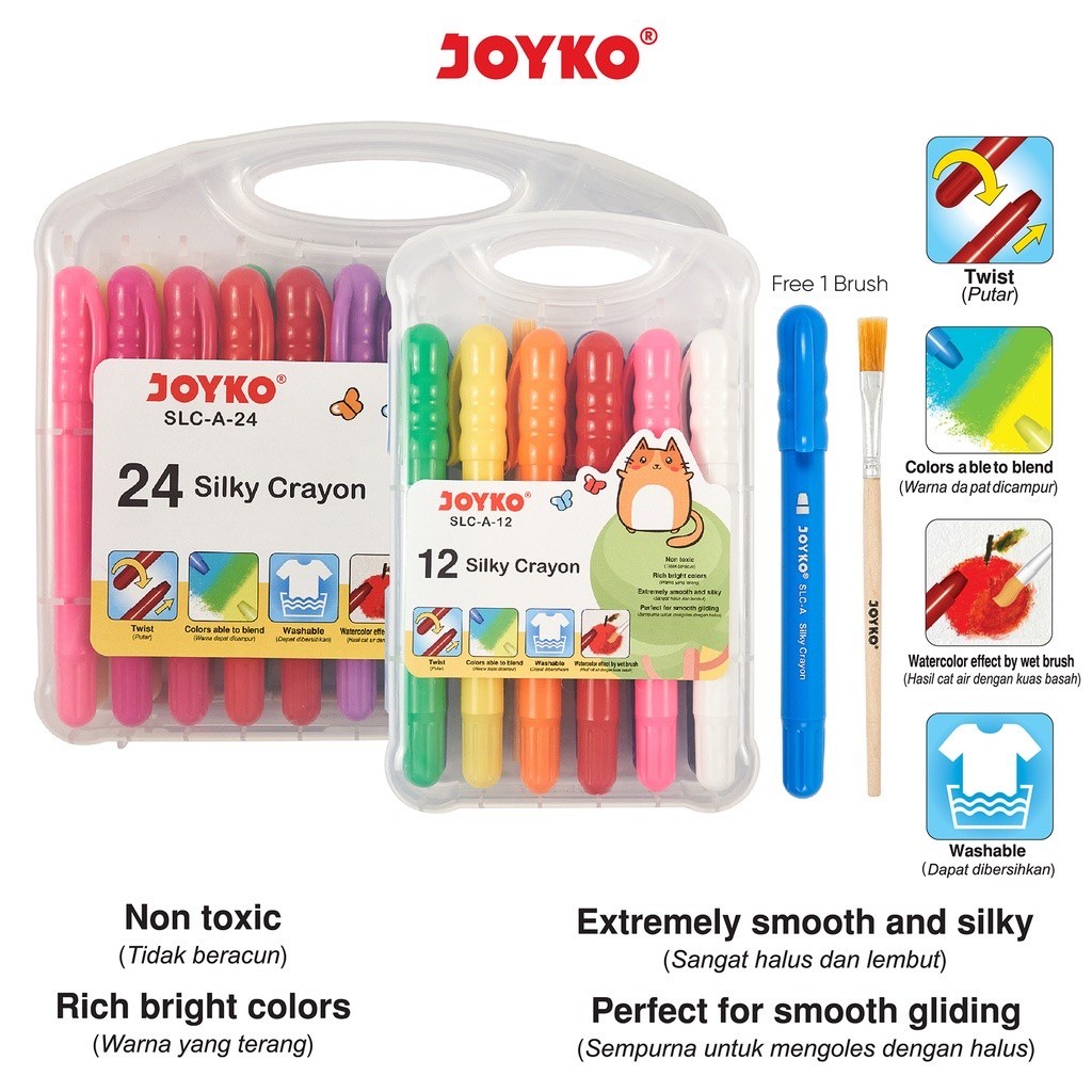 

Crayon Putar Joyko Silky Krayon Halus SLC-A-12 SLC-A-24 Warna Colors Alat Mewarnai