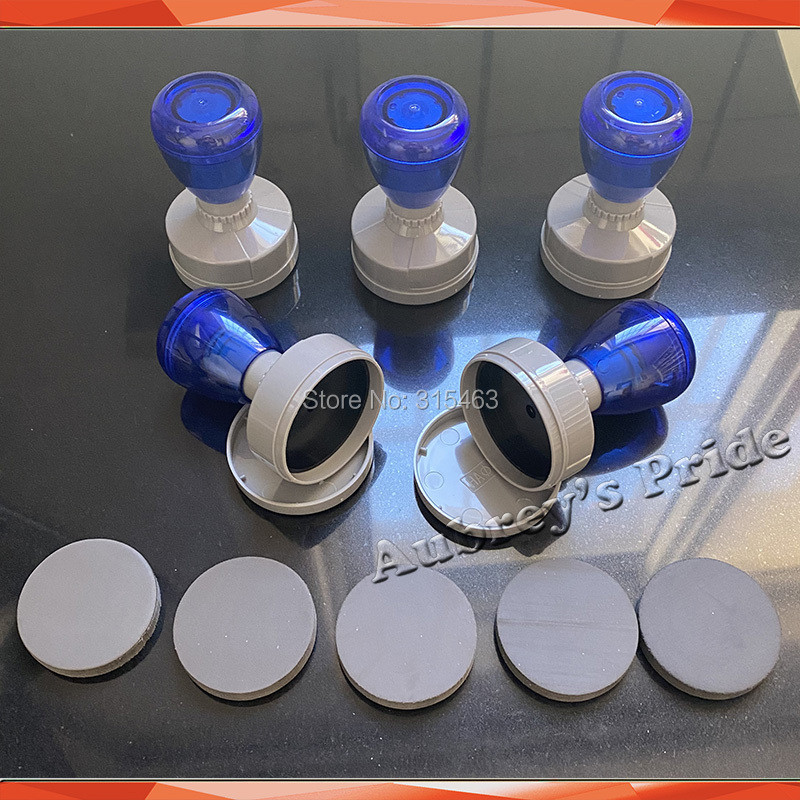 

5Pcs Round Circle Transparent Blue HA 17 23 28 36 38 40 42mm Blank Holder+7mm Rubber Pad Flash Stamp Stamping Making Seal