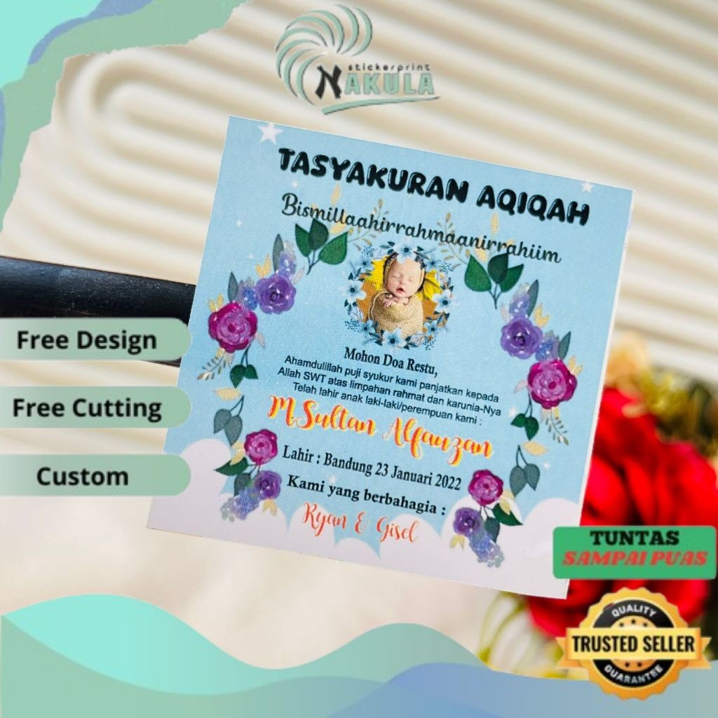 

NKL Print Stiker Tasyakuran Aqiqah Bayi Sticker Syukuran Aqiqah Anak Bentuk Kotak Uk. Kecil