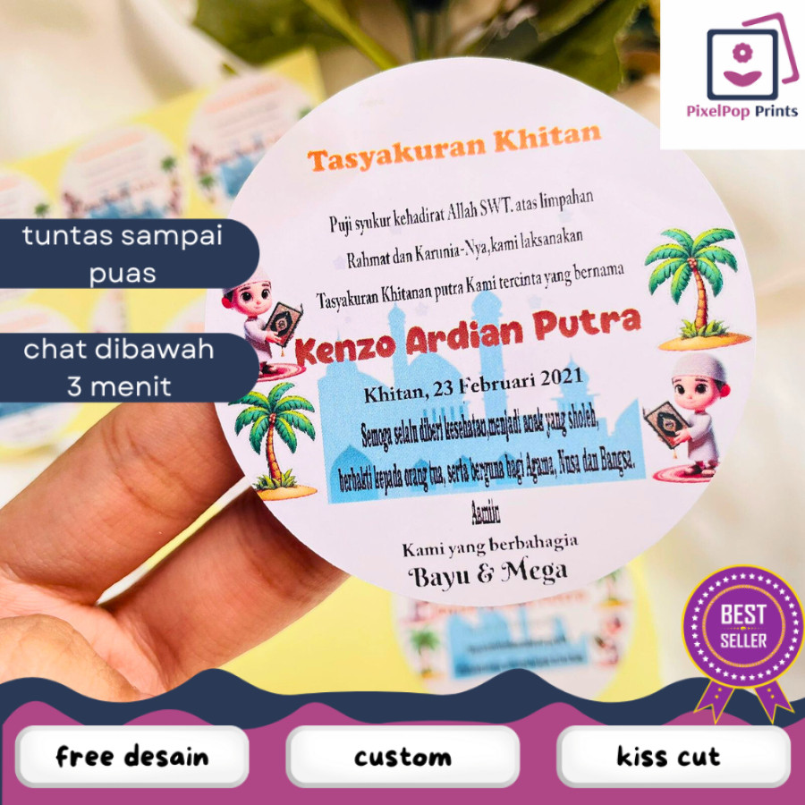

Opikapip 2-6 threemind stiker tasyakuran khitanan bahan chromo free desain cetak a3 kiss cut