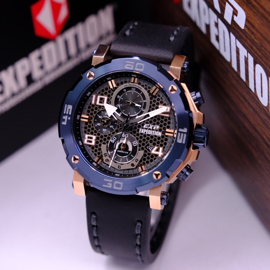 ORIGINAL Jam Tangan Pria Expedition E 6769 / E6769 Garansi 1 Tahun - Tali Kulit