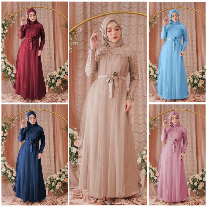 Maxi mikayla/Gamis brukat/gamis modern wanita/gamis termurah/baju gamis muslim/dress wanita kekinian