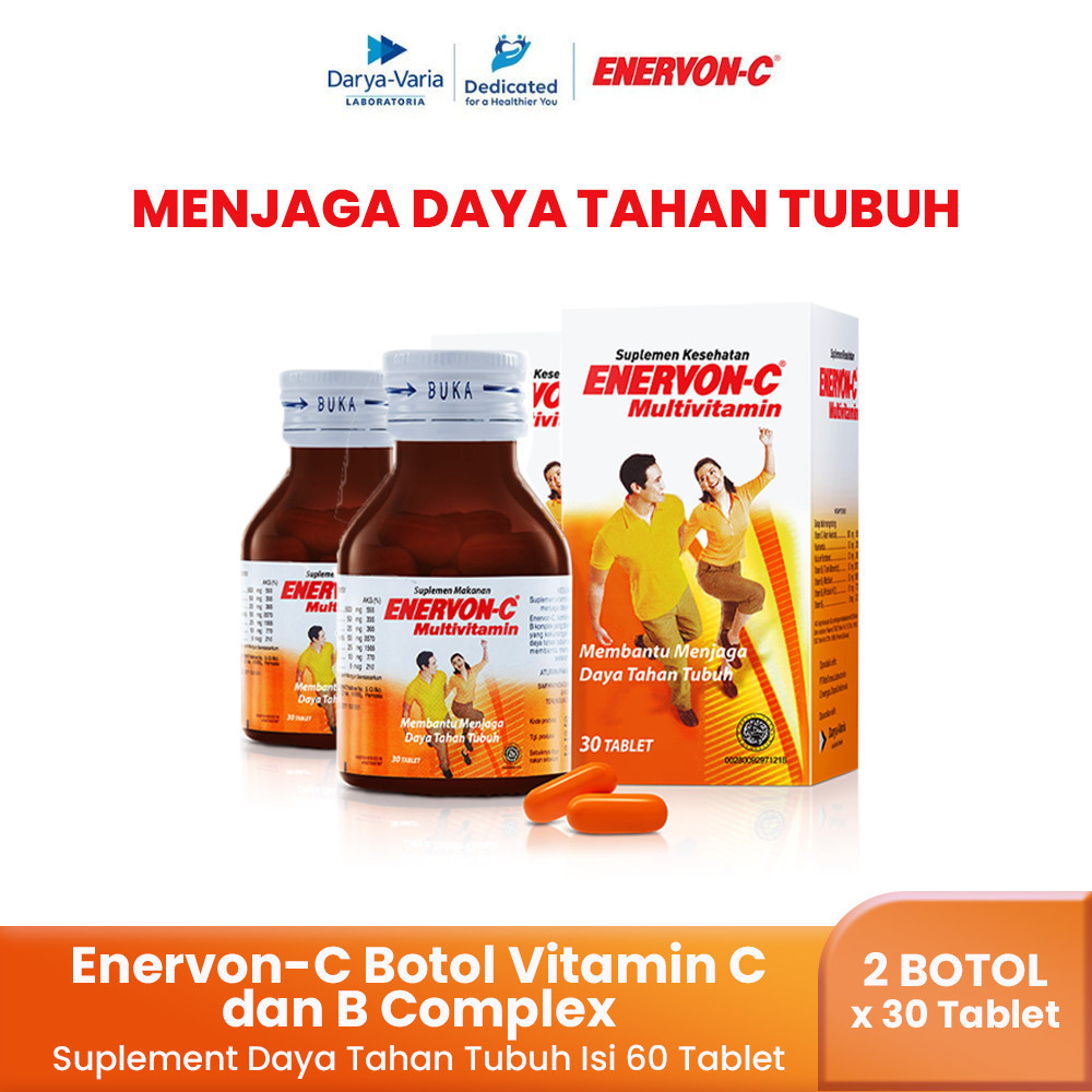 Enervon-C Botol Vitamin C dan B Complex Suplement Daya Tahan Tubuh Isi 60 Tablet (2 Botol x 30 Table
