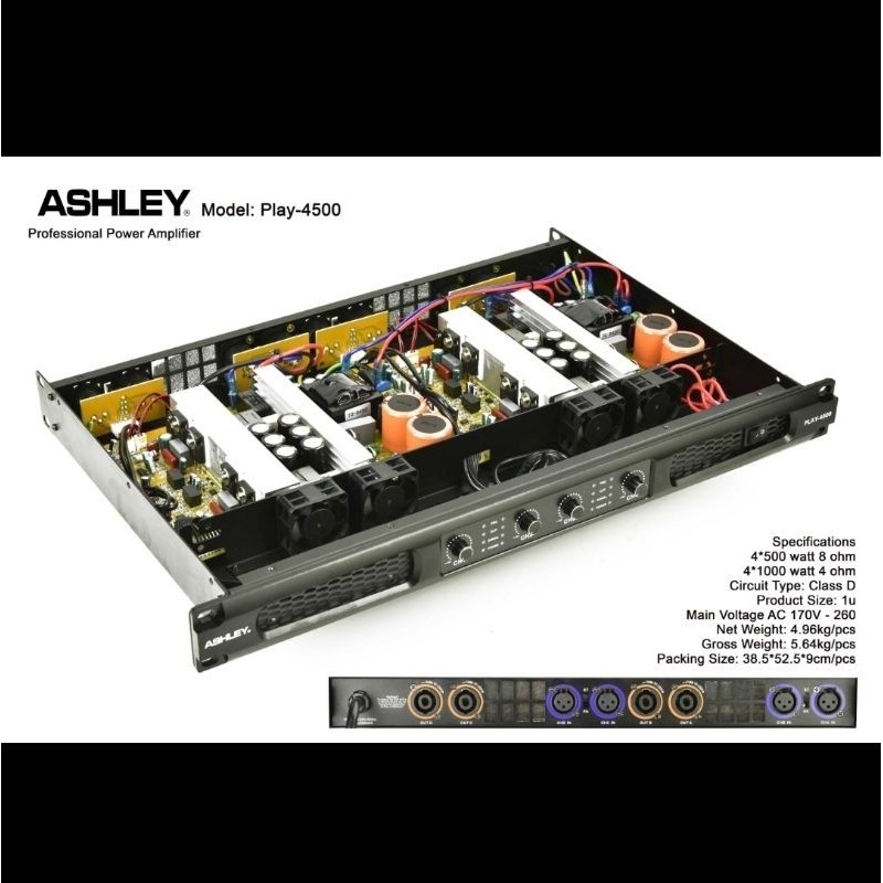 POWER AMPLIFIER ASHLEY PLAY4500/PLAY 4500 4 CHANNEL ORIGINAL