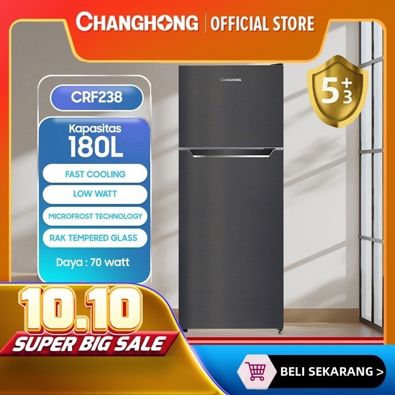 Changhong  Kulkas 2 Pintu Refrigerator Kapasitas 180 Liter - CRF238 Black