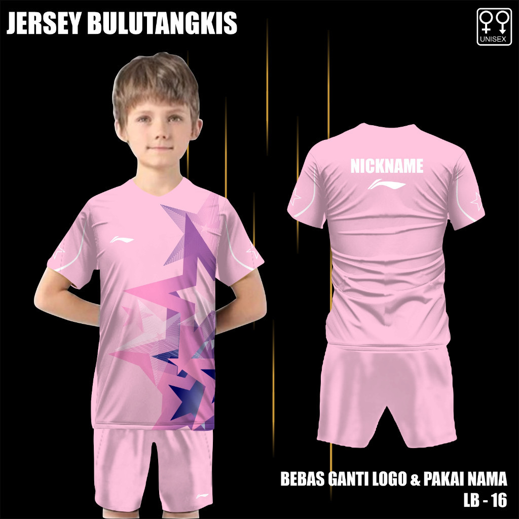 Set jersey celana badminton anak lining baju bulutangkis bintang kaos olahraga gratis tambah nama da