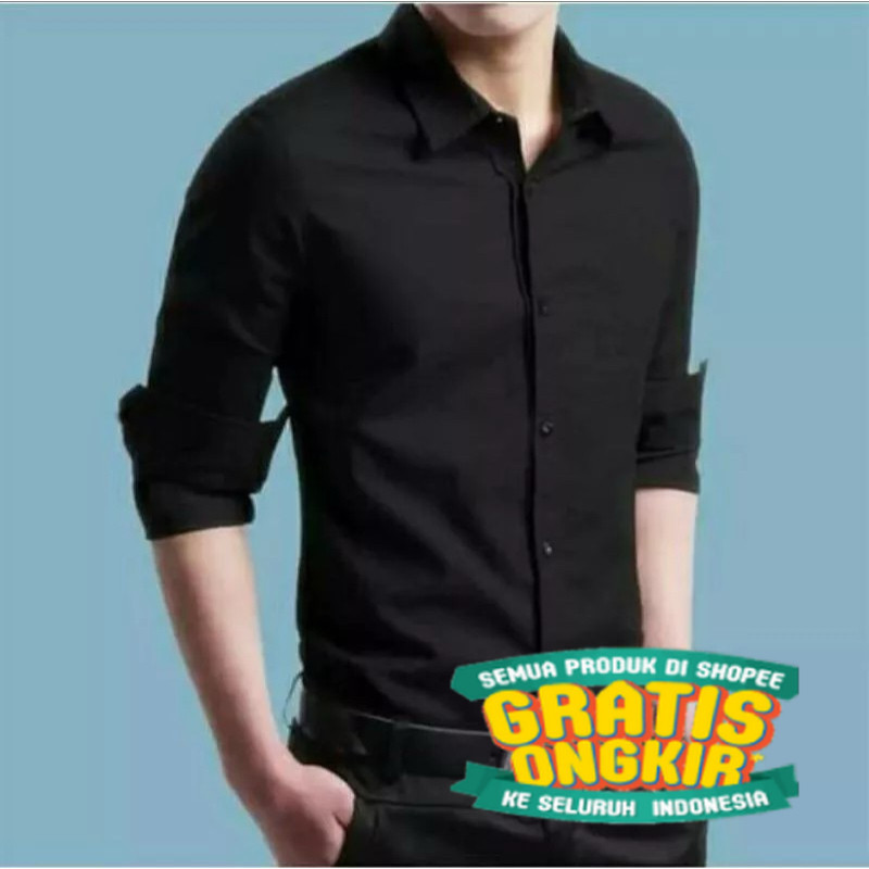 (PROMO COD)Kemeja Pria Lengan Panjang Kemeja Polos Pria Oxford Oxport Kemeja Hitam Baju Laki Laki He