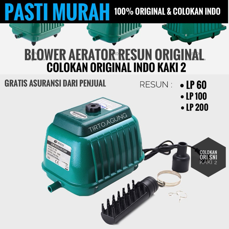 RESUN LP 100 60 LOW NOISE Blower cololam kaki 2 SNI aerator kolam aquarium gelembung oksigen budiday