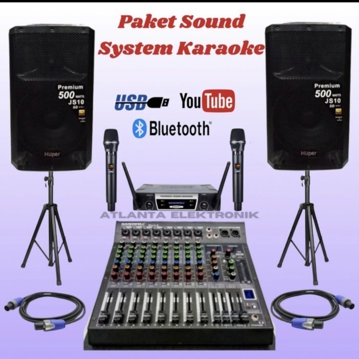 TERMURAH PAKET SOUND SYSTEM KARAOKE SPEAKER HUPER JS10/JS 10 (15 INCH)