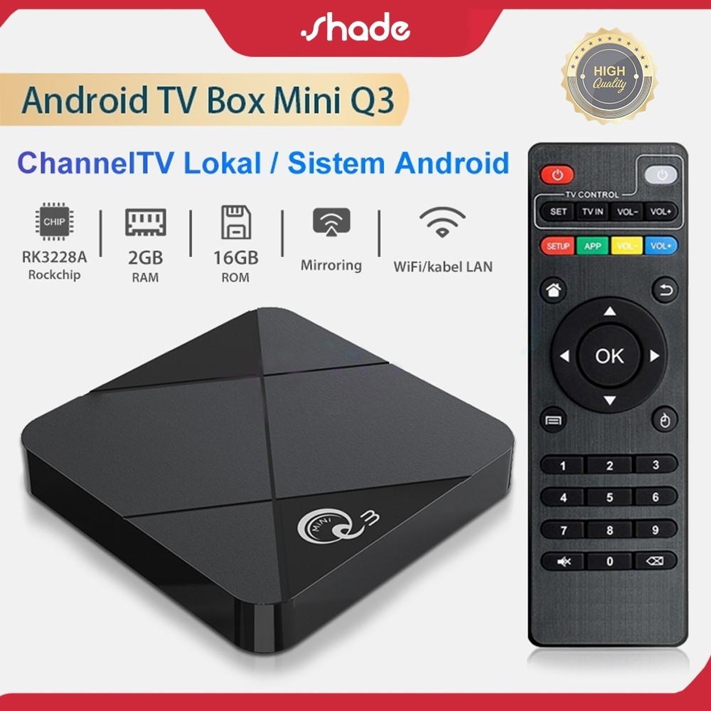 TERBARU SHADE Android Tv Box MiniQ3 Ram 2gb Rom 16gb Android 9 Wifi 2.4G 4K Ultra HD Smart Tv Box Unlock Tv Box Android