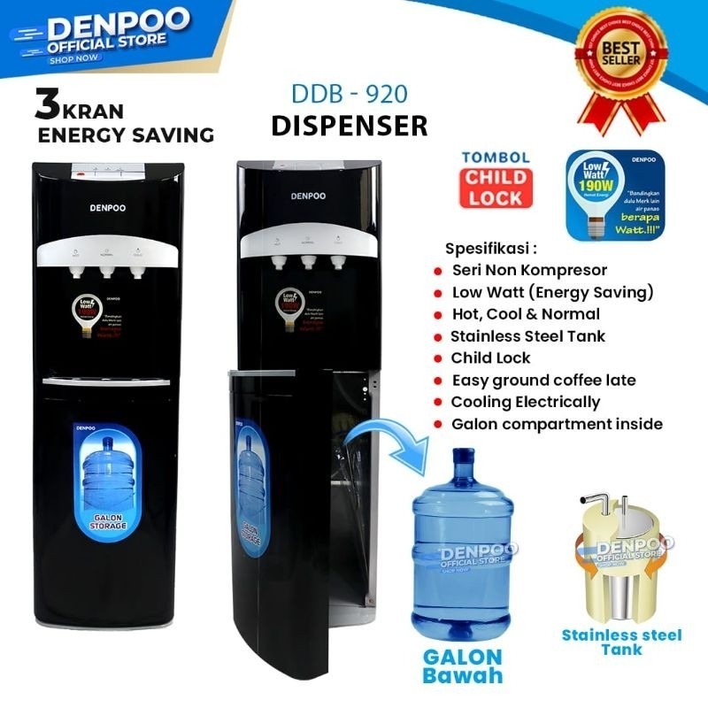 Dispenser Denpoo Galon Bawah DDB 29 Non Kompresor ( Daya 190w)