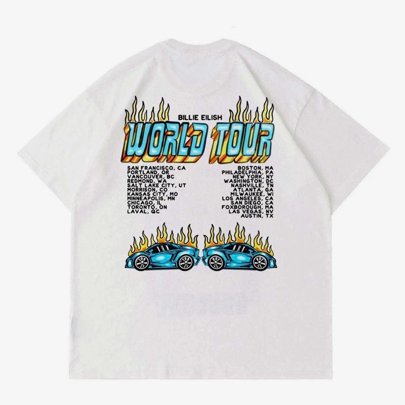 KAOS BILLIE EILISH "WORLD TOUR" | T-SHIRT BAJU VINTAGE WHITE | KAOS PUTIH OVERSIZE BILLIE EILISH tee