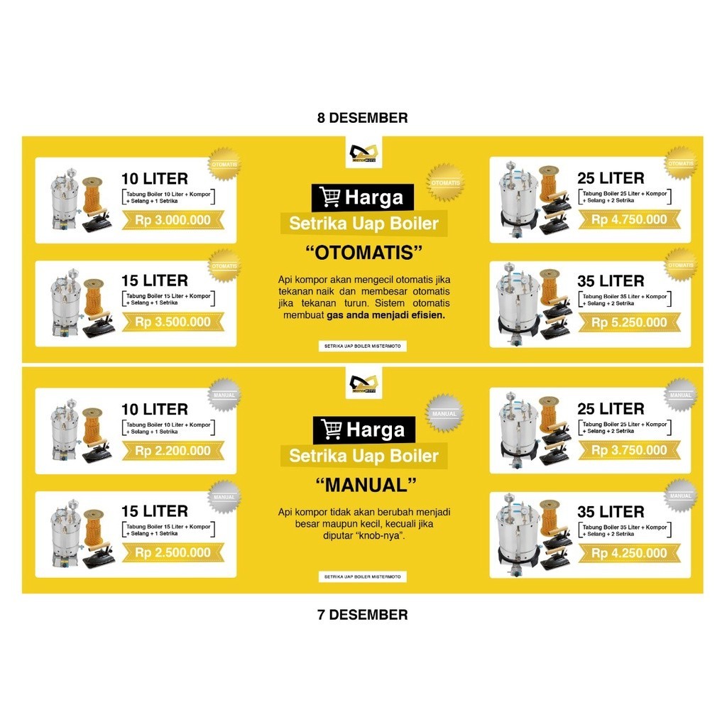 Pesanan Bos Khusus Setrika Uap Boiler MISTERMOTO