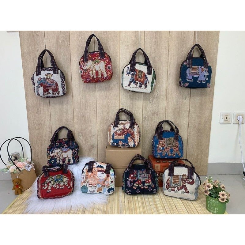 pouch thailand  best seller kanvas gajah owl  1786 // Tas thailand jinjing tas mini hand bag murah t