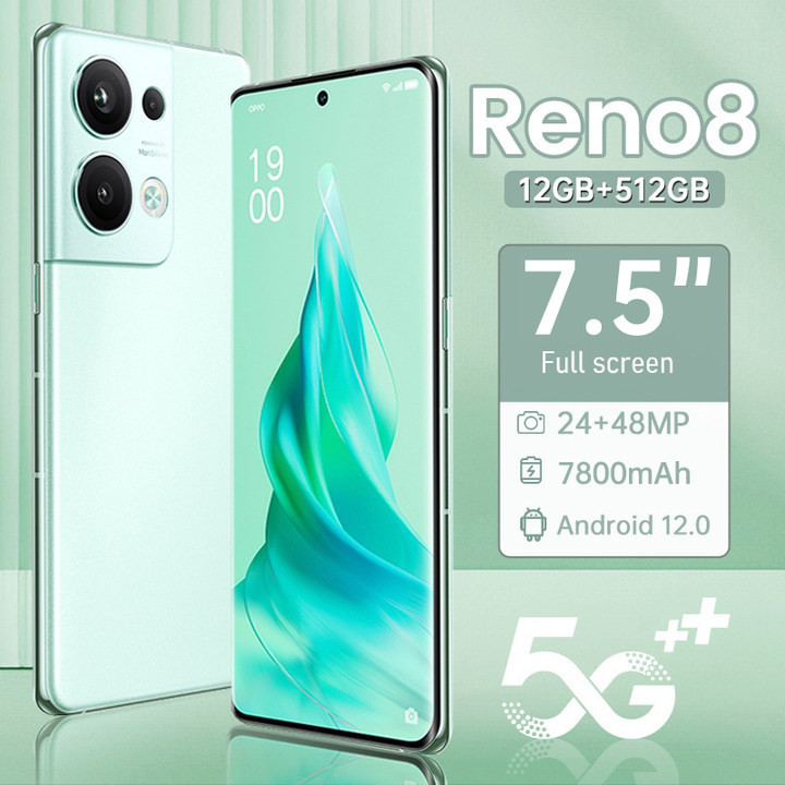 【 Quality seller】Reno8 Handphone Asli 7.5inch layar penuh 12GB RAM+512GB ROM 7800mAh HD Kamera Dual 