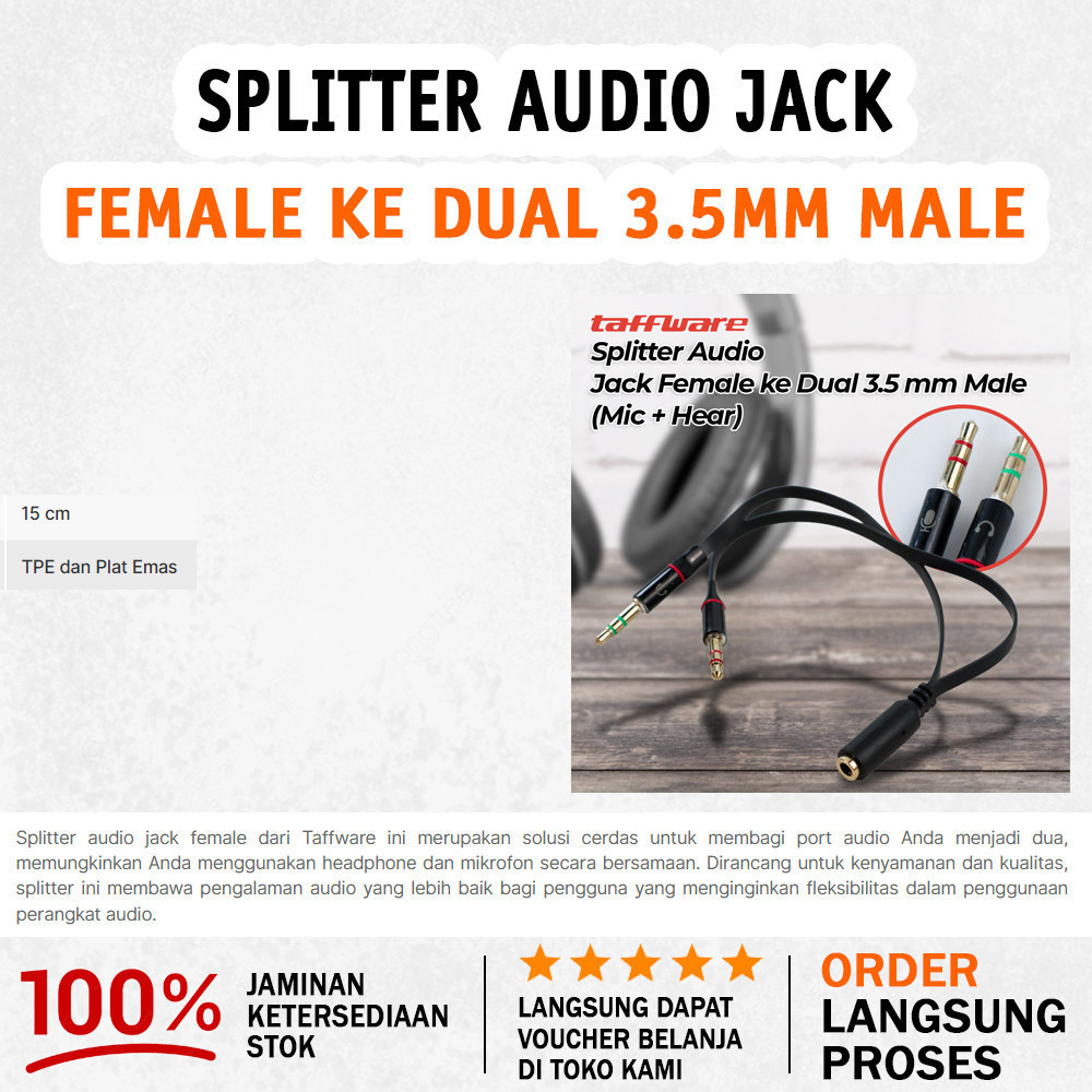 Kabel & Konektor Audio | Splitter Audio Jack Female ke Dual 3.5mm Male (Mic+Hear) - L43