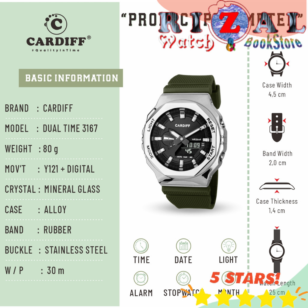 CARDIFF DT 3167 Jam Tangan Pria Dual Time Water Resist