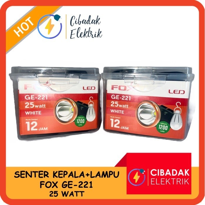 SENTER KEPALA 25 WATT Merk FOX GE221 / GE-221 / GE 221 (BONUS LAMPU LED AC) / SENTER CAMPING