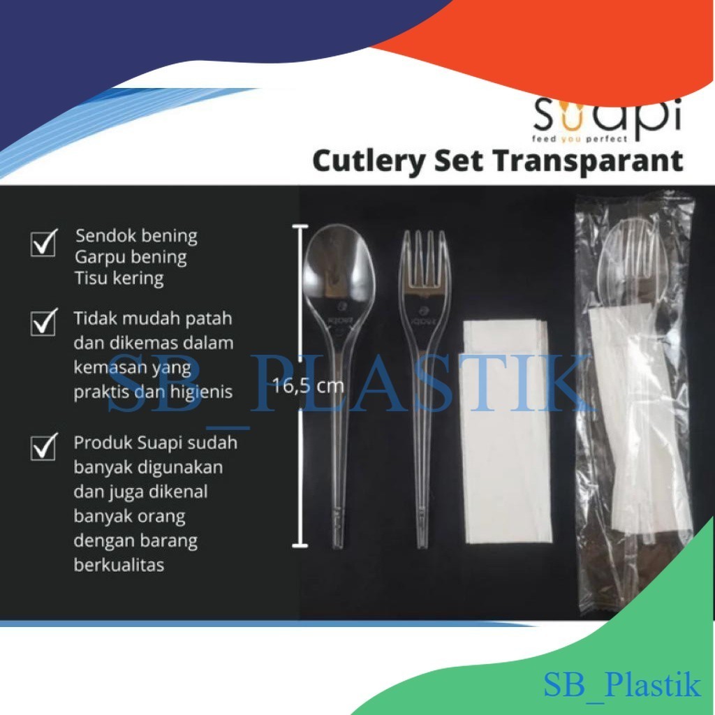 (SB) SENDOK GARPU PLASTIK SET CATERING (SENDOK + GARPU + TISSUE) STERILL BENING