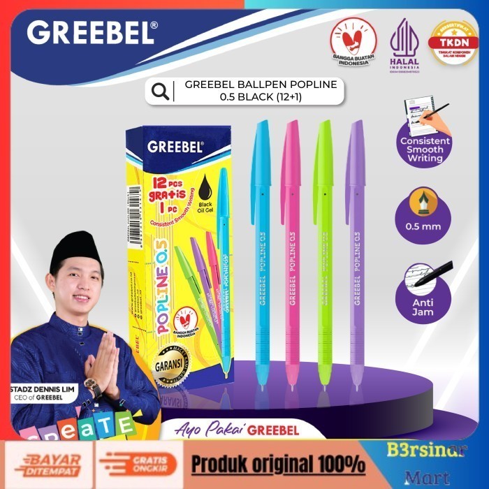 

[[KUALITAS TERBAIK]] GREEBEL PULPEN POPLINE 0.5 BLACK (12 PCS/SET)/Ballpen/Ballpoin/Pena COD