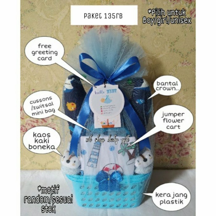 

(NEW) -Parcel Baby Gift Baby Boy/Hadiah/Kado Bayi/Parcel Cantik Bungkus Tile - Paket 135rb, Unisex random