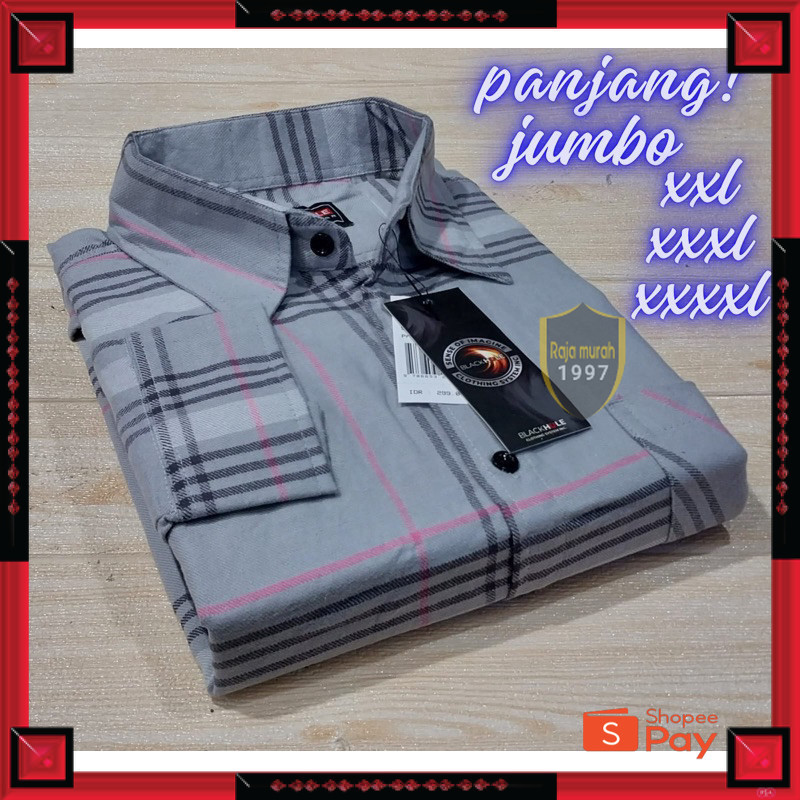KAIN ADEM LEMBUT HALUS TEBAL / flanel pria jumbo panjang  XXL XXXL XXXXL - kemeja flanel big size le