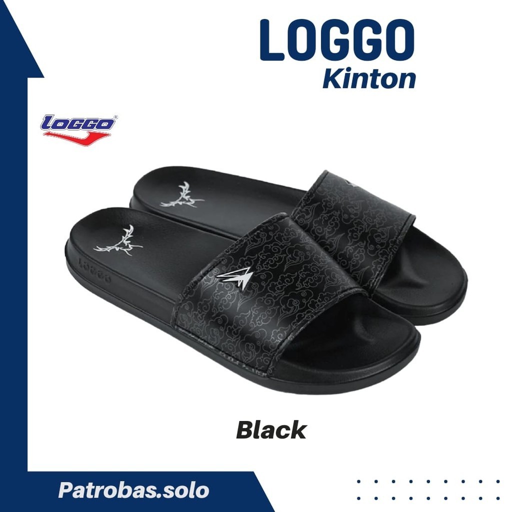 Loggo Sandal Slide Kinton Black Sendal Karet Slop Casual Slip On Pria Hitam Motif Original