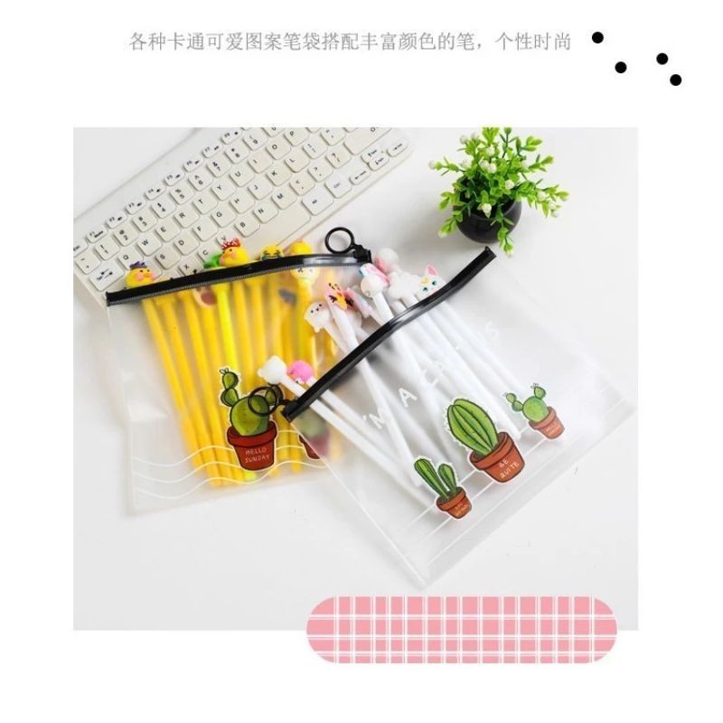 

(ANL)Pulpen Gel Karakter Lucu Set Isi 20PCS Pena FREE Zipper Pouch Tempat Pensil Transparan Murah bisa cod