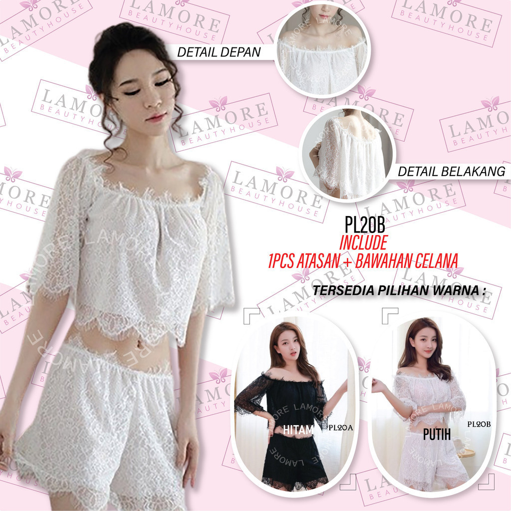 Lingerie Sleepwear Lace Brokat Premium Baju Tidur Putih Pl20B