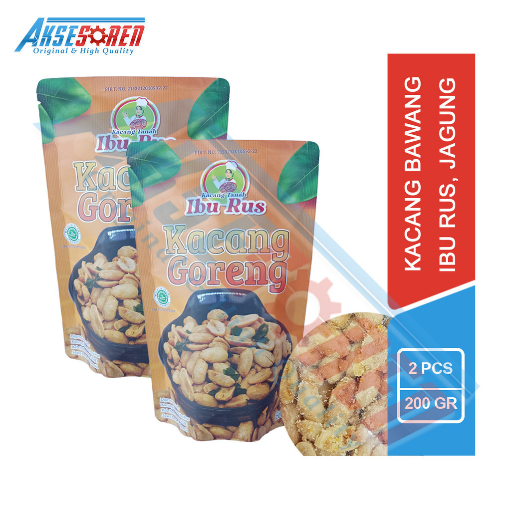 

Aksesoren Kacang Bawang Ibu Rus [Rasa Jagung/200gr/2 Pcs] / Kacang Goreng Cemilan Gurih Asin Kemasan Pouch Foil 200 Gram