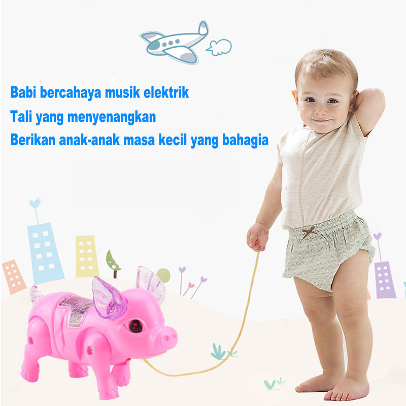 Mainan Anak-anak/Mainan Babi/Tali Listrik Babi Elektrik/Babi Delapan Cincin Bercahaya Tali Musik Bab