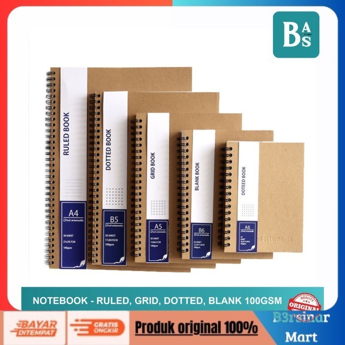 

[KUALITAS TERBAIK] Notebook - Ruled, Grid, Dotted, Blank 100gsm (A6 / B6 / A5 / B5 / A4) - Blank, A6