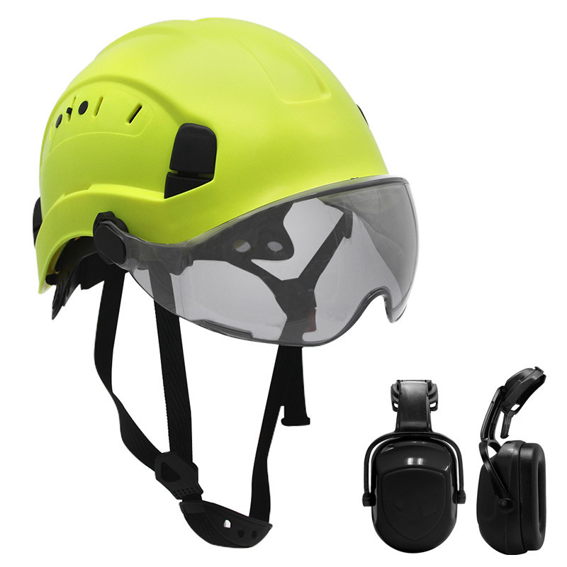 To Safety Helmet with Dark Visor and Earmuff Kit Hard Hat for Outdoor Rock Climbing Industrial Prote